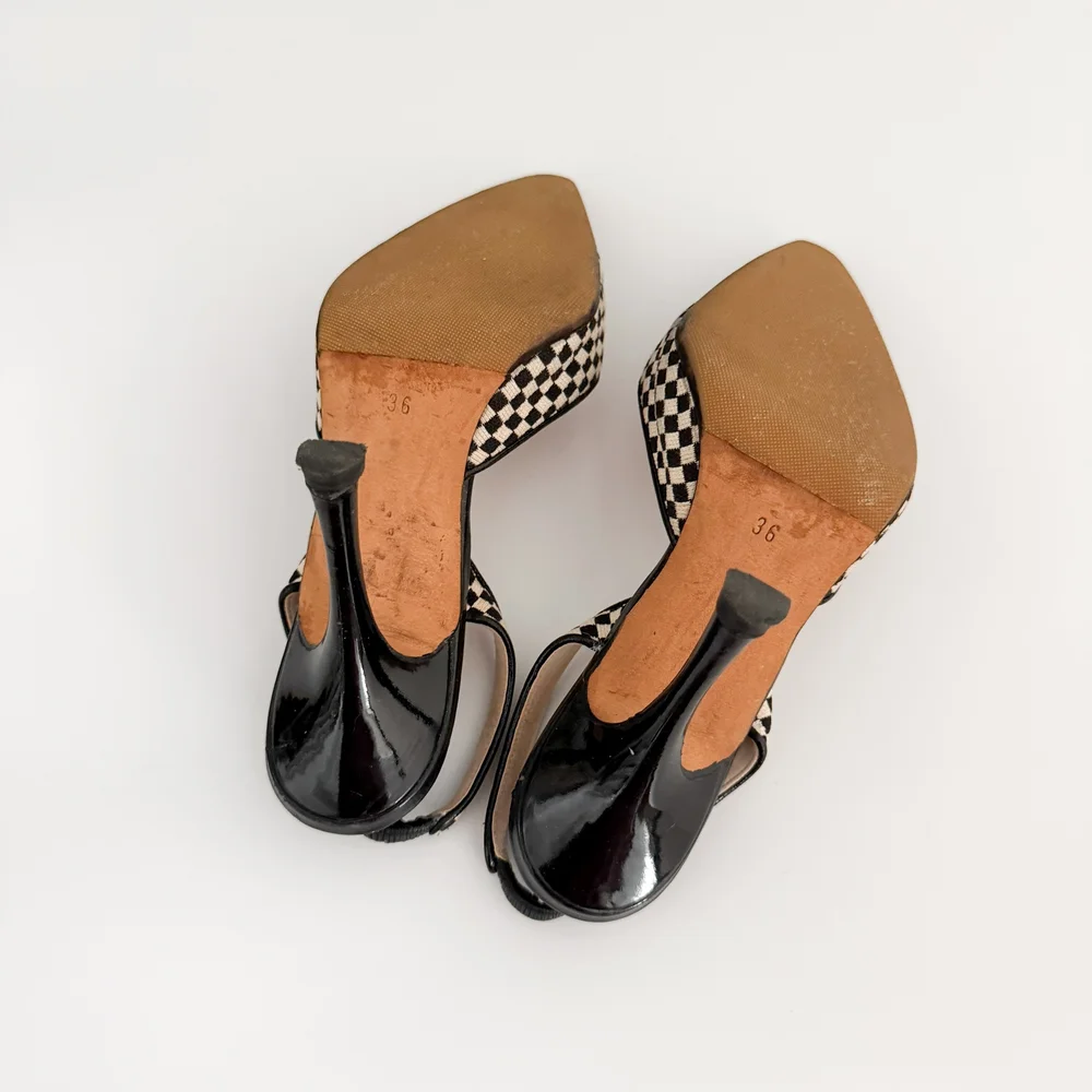 Manolo Blahnik Checkered Toe Cap Slingback Mule Heels (IT 36